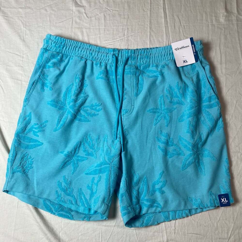 Caribbean Roundtree & Yorke Men XL Blue Coral Beach Shorts 7 Inseam (1347)
